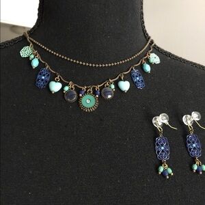Necklace Earring Set Minimal Design Aqua